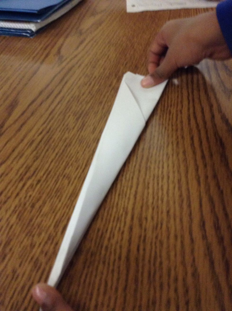 Fold the top to the bottom of the plane making a wing.