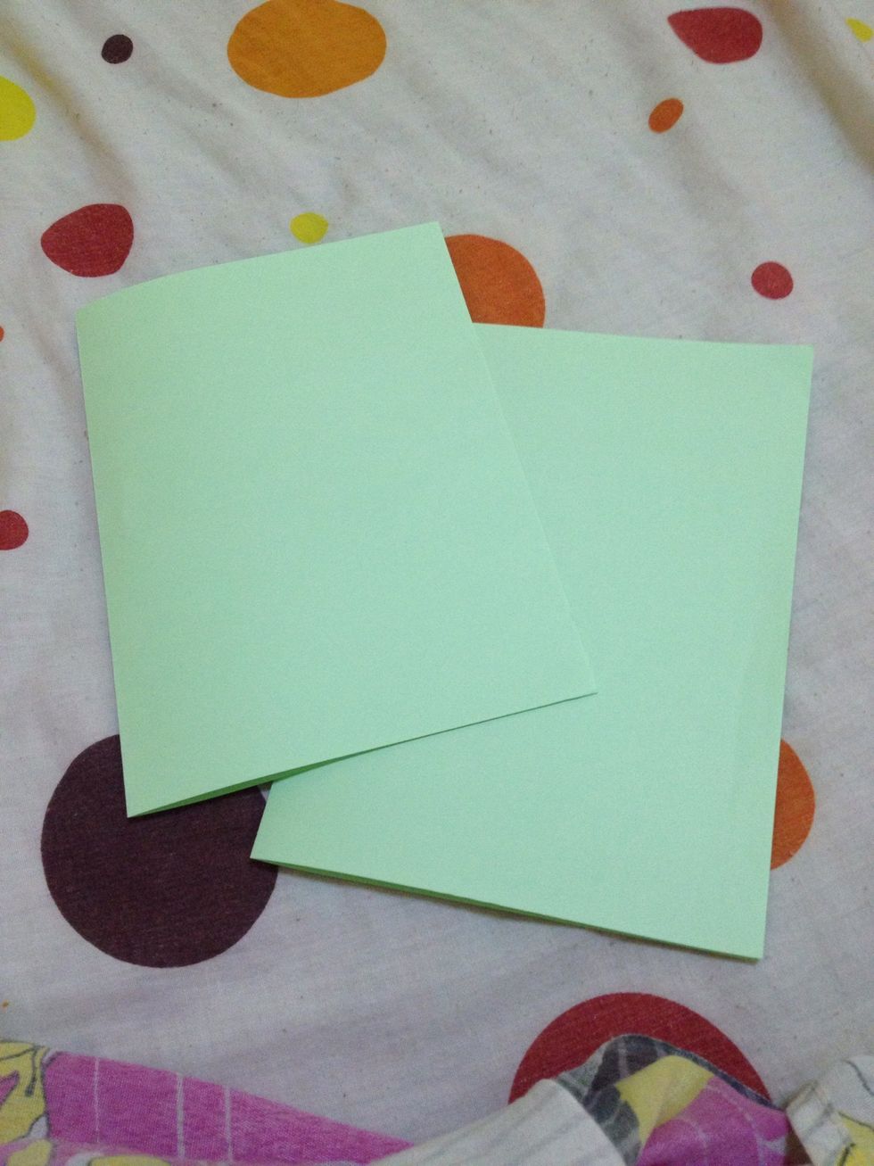 Fold the two colored papers in half.