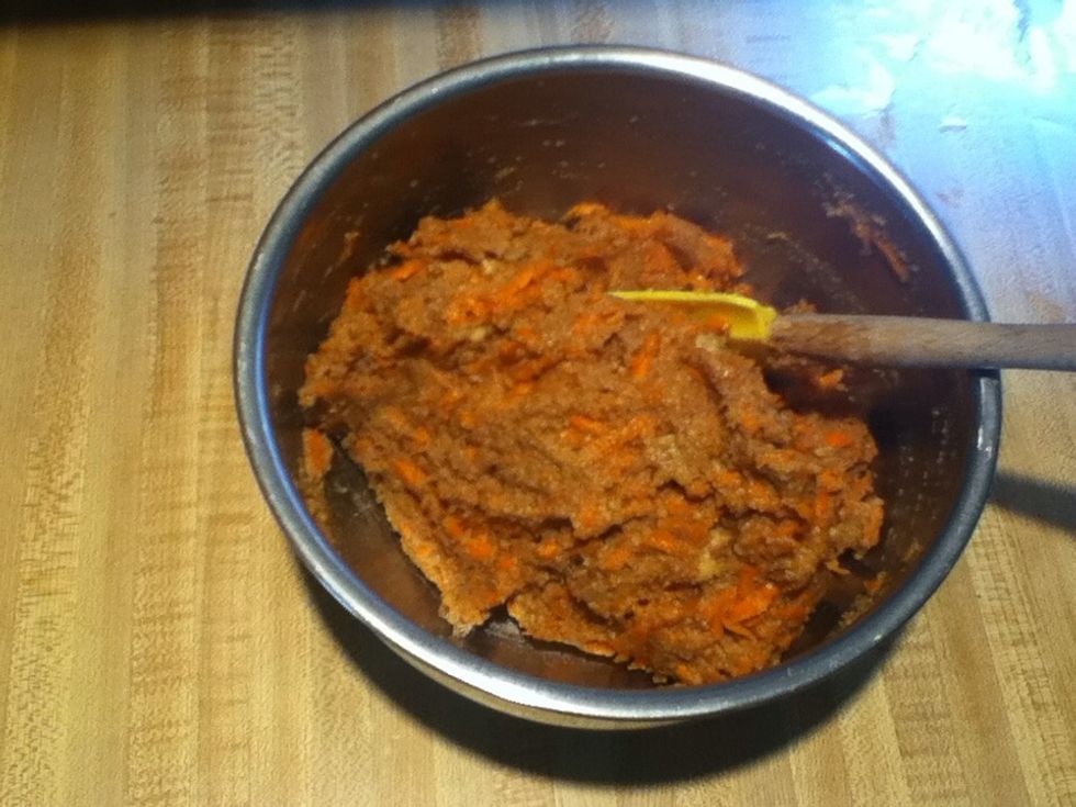 Fold the wet into the dry until fully incorporated. The batter will be thick.