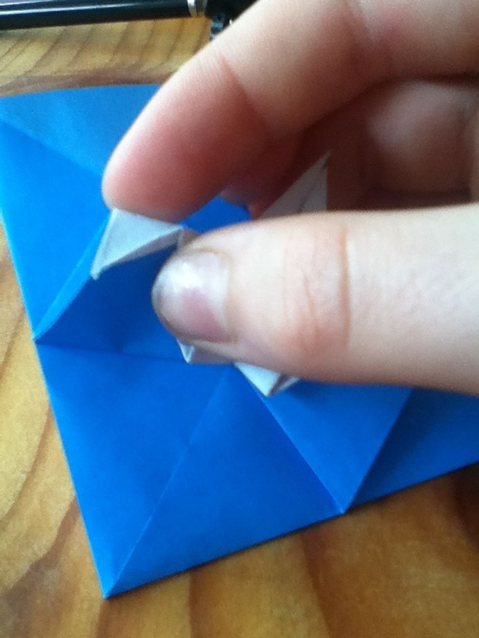 Fold this flap here back behind the head