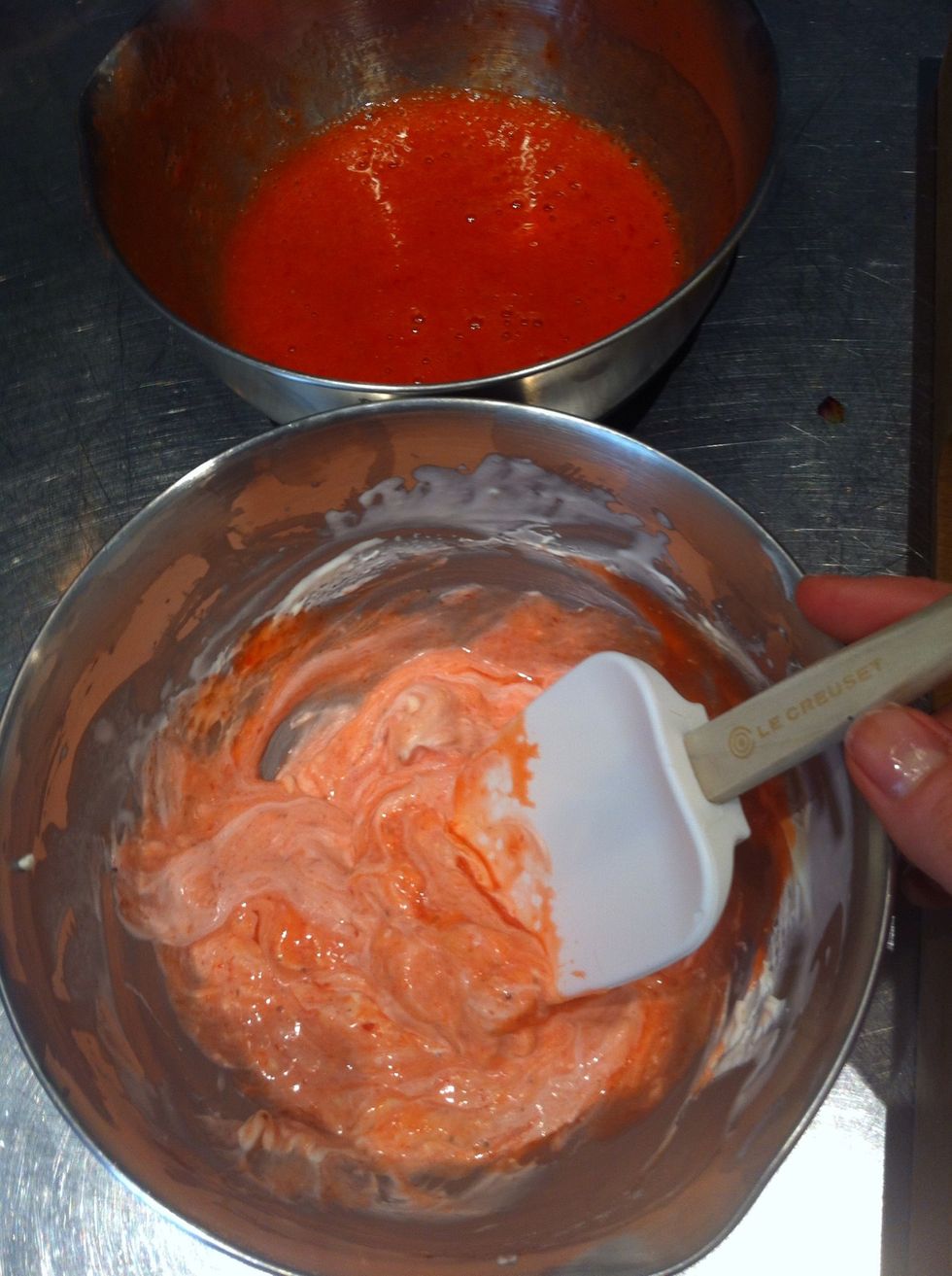 Fold together then add the rest of the strawberry mix!