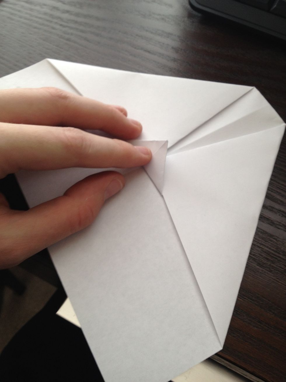 Fold up the bottom point over those edges.