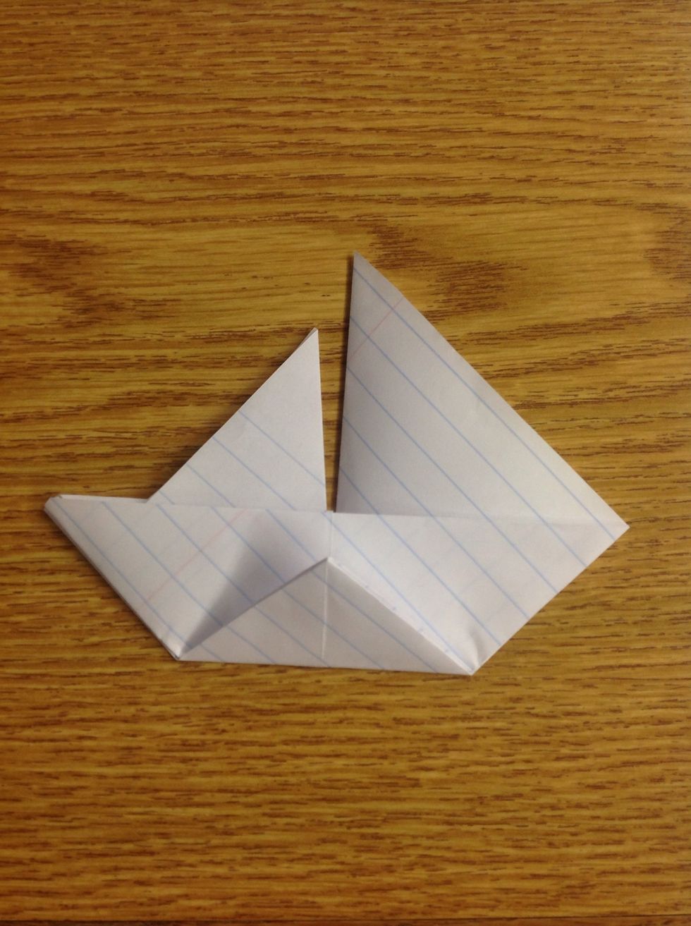 Fold up the south corner, crease.