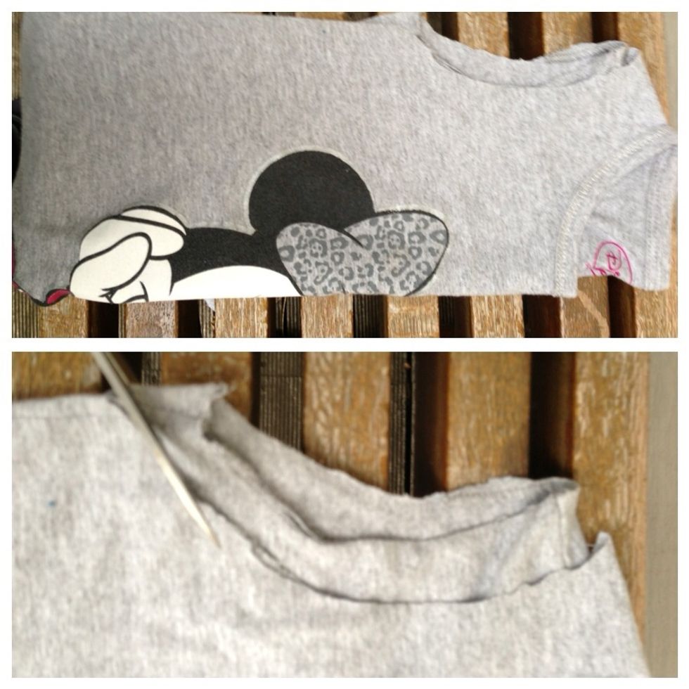 Fold your shirt in half and use the cut sleeve as a template for the other side. Start cutting, then try it on!