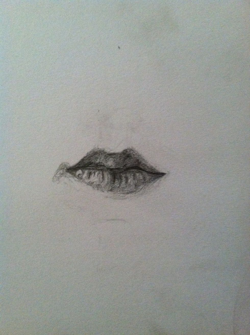 Follow by shading the top lip. This part is a little more difficult (at least to me) because the values are generally more soft and subtle.