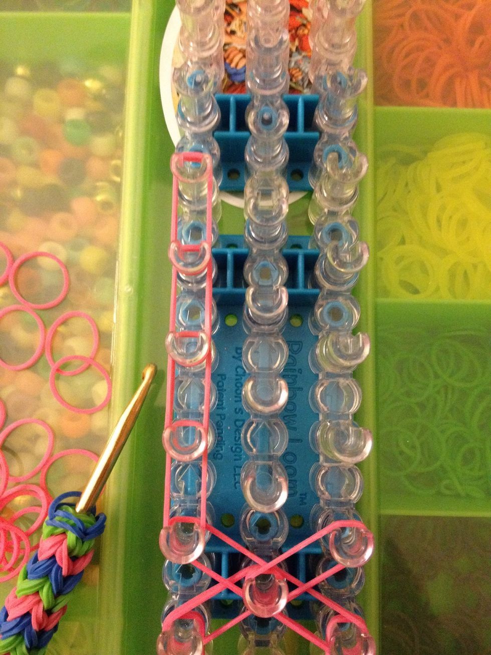 Follow down the line and place 3 more sets of rubber bands.