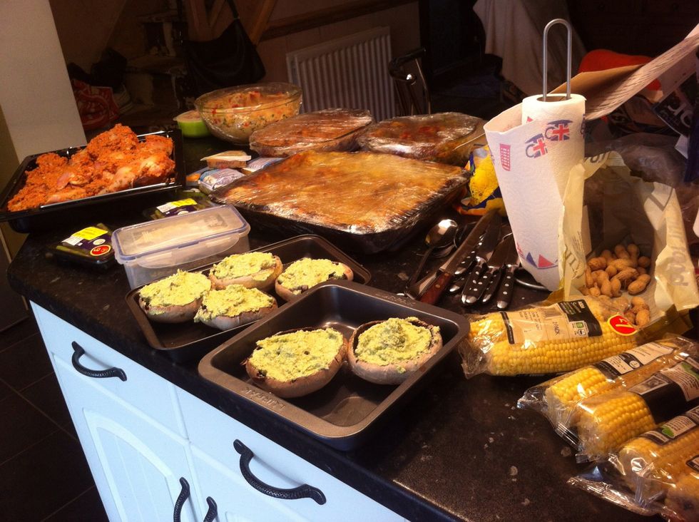 Follow me for more guides and recipes. In this pic I was cooking for street party. Yes that's mushroom covered with cheese Yummy