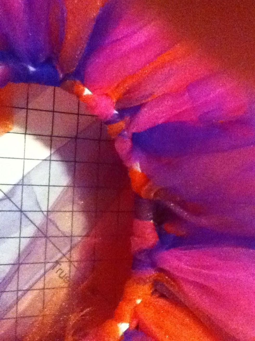 Follow that pattern until you have 5 long pieces (LsssLsssLsssLsssL). Then, continue all the way around with just the shorter (folded, single-ply) pieces. This will create a longer look in back.