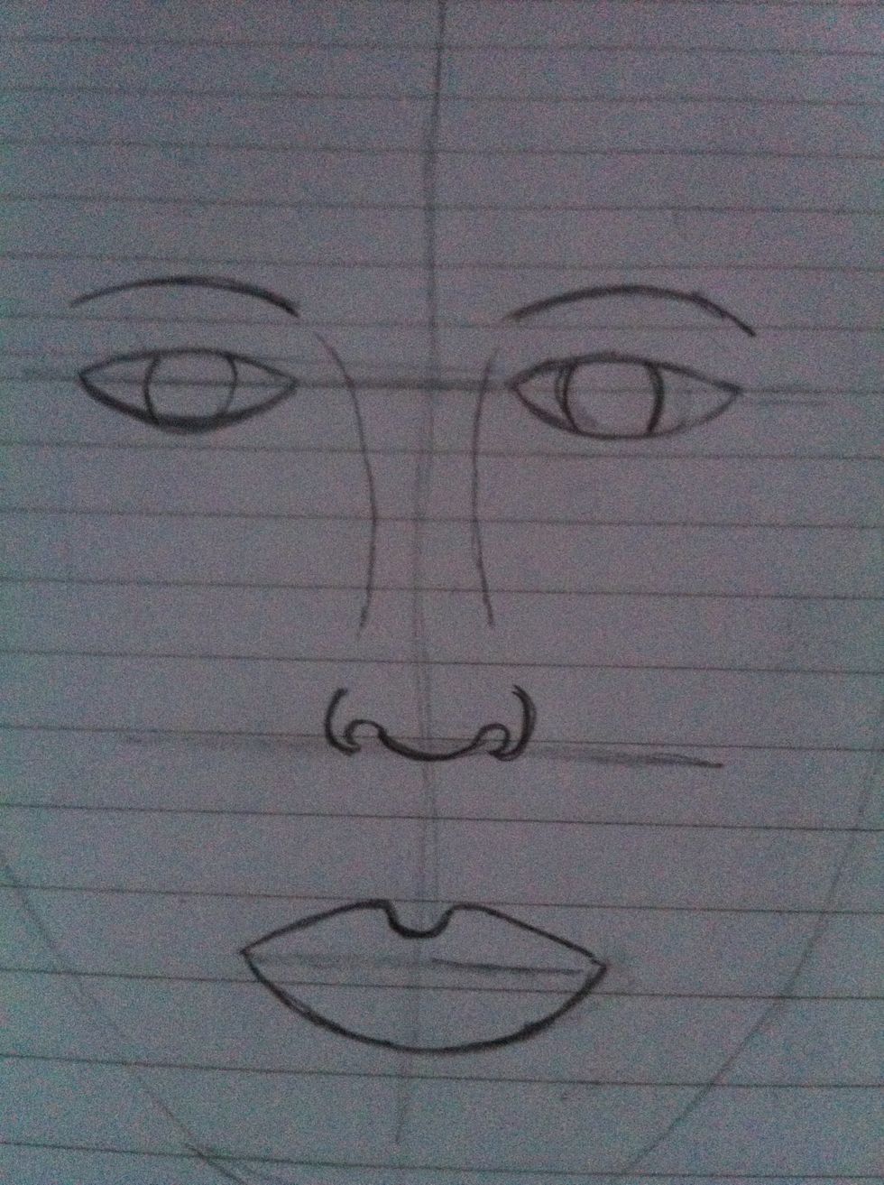 Follow the eyebrows round for the nose sides