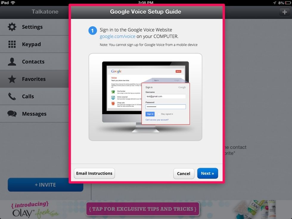 Follow the instructions for creating a Google Voice account on your computer.