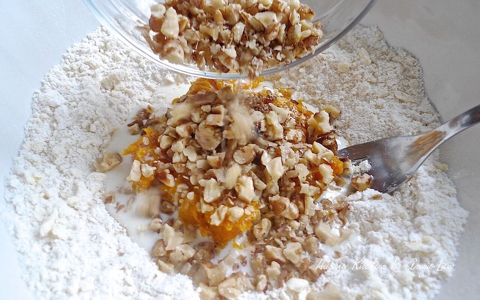 Followed by the chopped walnuts.