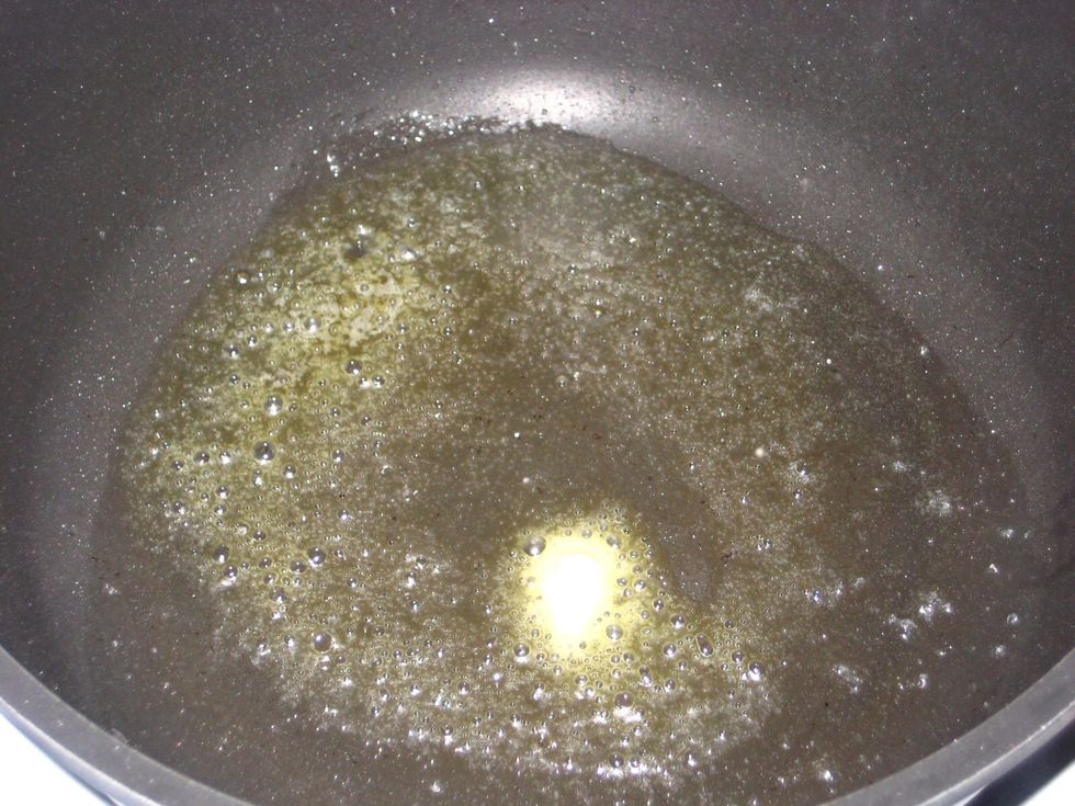 For 2 breasts, melt 1/2 tbsp of butter then add 1 tbsp of oil and allow to get hot. Use an ovenproof casserole dish when cooking.