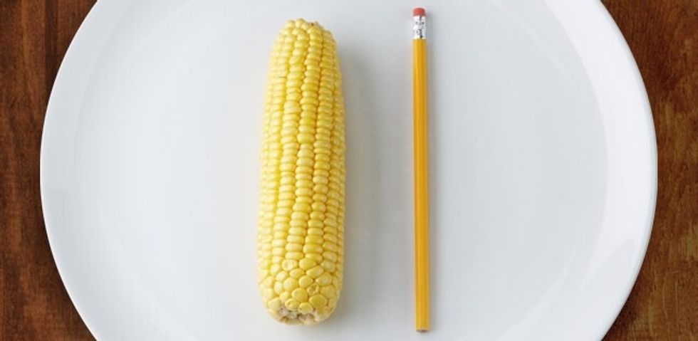 For a vegetable, a corn on the cob should be the length of a pencil.