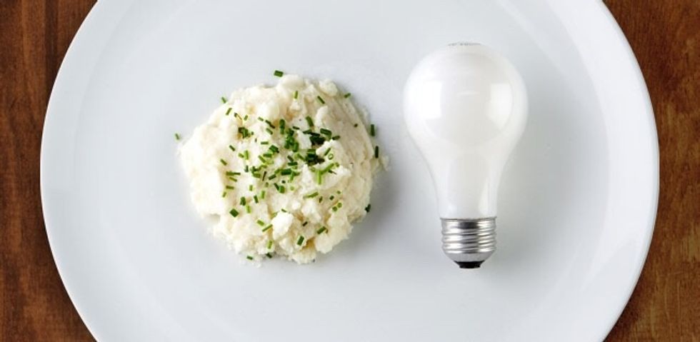 For a vegetable, mashed potatoes should be the size of a lightbulb.