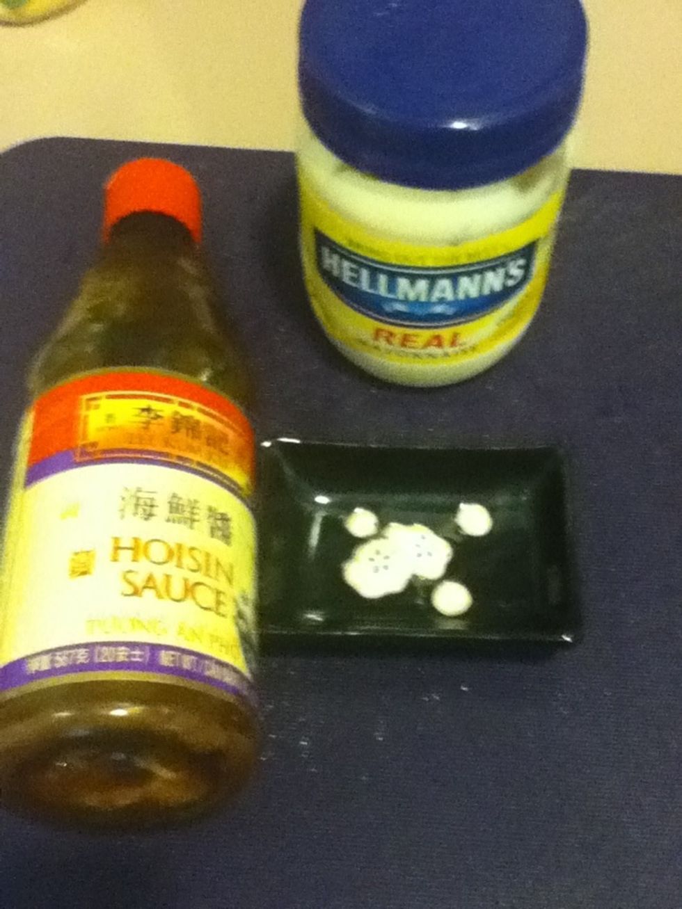 For a yummy addition, I like to make a sauce to make this dish a bit more interesting.   You will need mayonnaise and hoisin sauce, if you are interested.