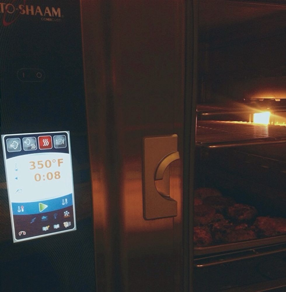 For banquets or catering reheat in the combi in convection mode at 350F (177C)-10 min. at humidity 5.