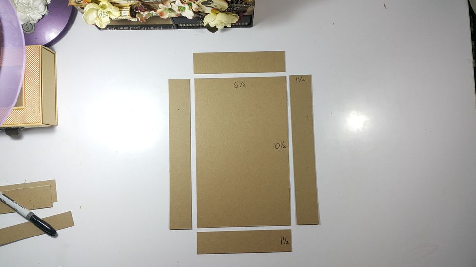 For Basement: cut chipboard 1pc 6-1/2"x10-1/2", 2pcs 1-1/2"x10-1/2" and 2pcs 1-1/2"x6-1/2"