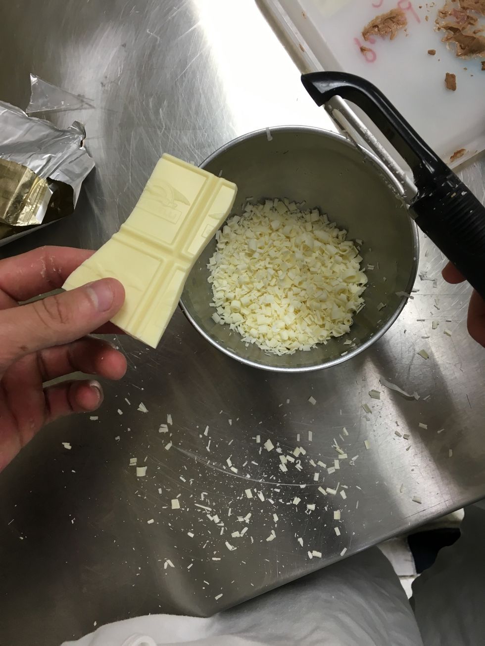 For decorations, peel the chocolate with a vegetable peeler for decorations.
