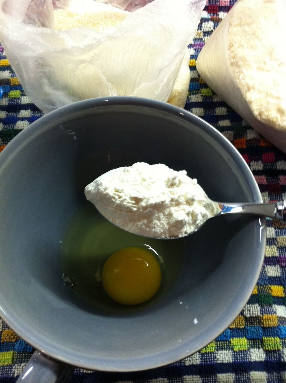 For every egg add 1 spoon of flour