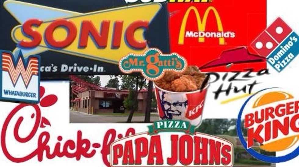 For food. There are plenty of fast food places around. Most casinos also have food courts just like malls do.