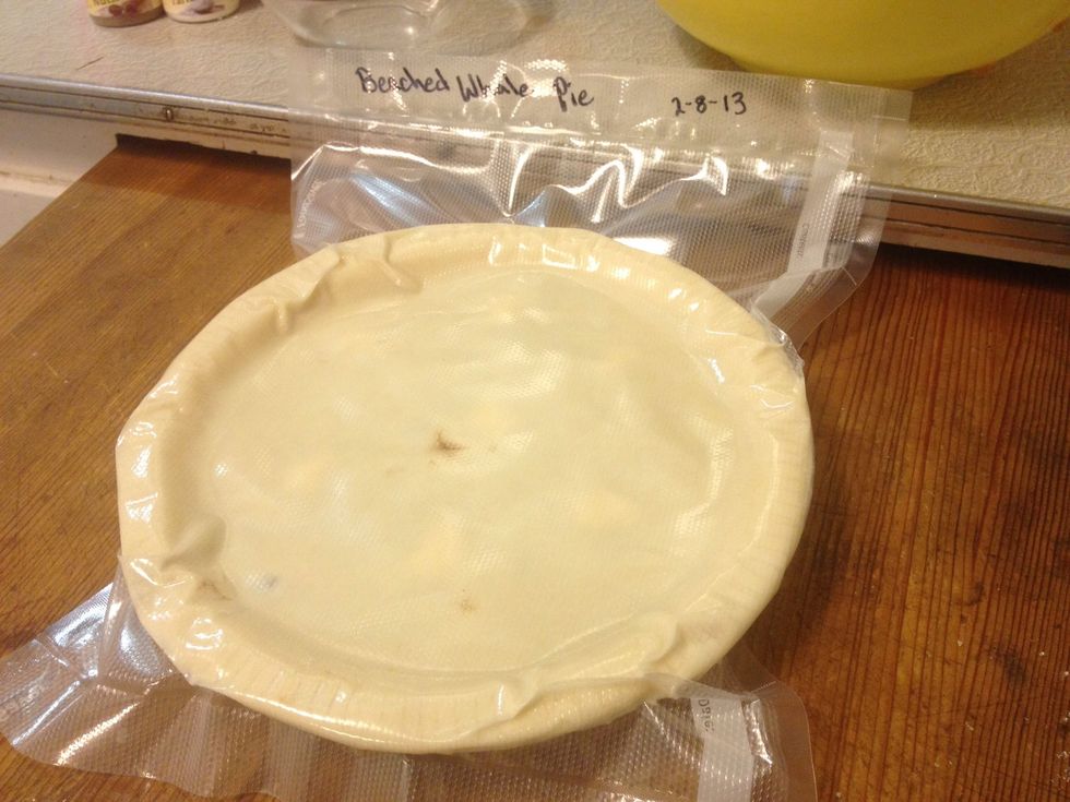For freezing, don't poke holes in the top until you're ready to bake it. We vacuum seal ours and they last for months in the freezer. You can mass produce and have Beached Whale Pie for any occasion.