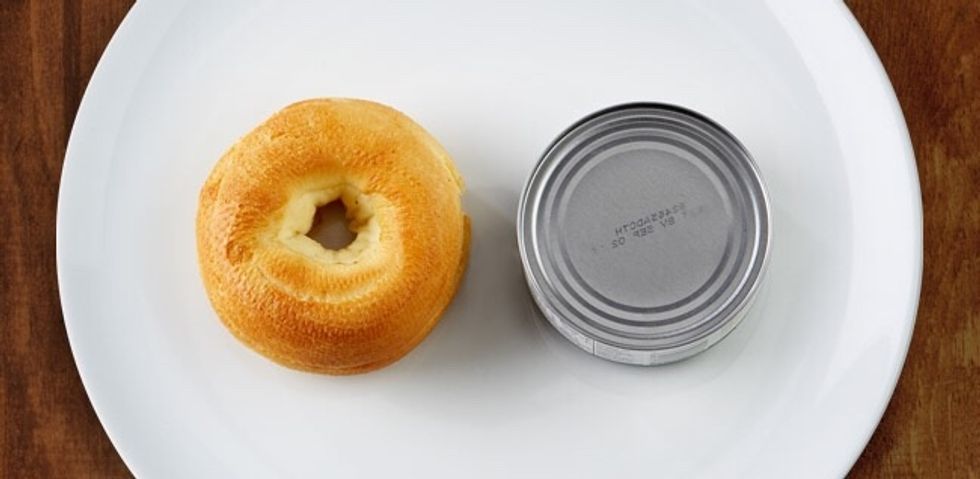 For grains and breakfast, a bagel should be the size of a can of tuna.