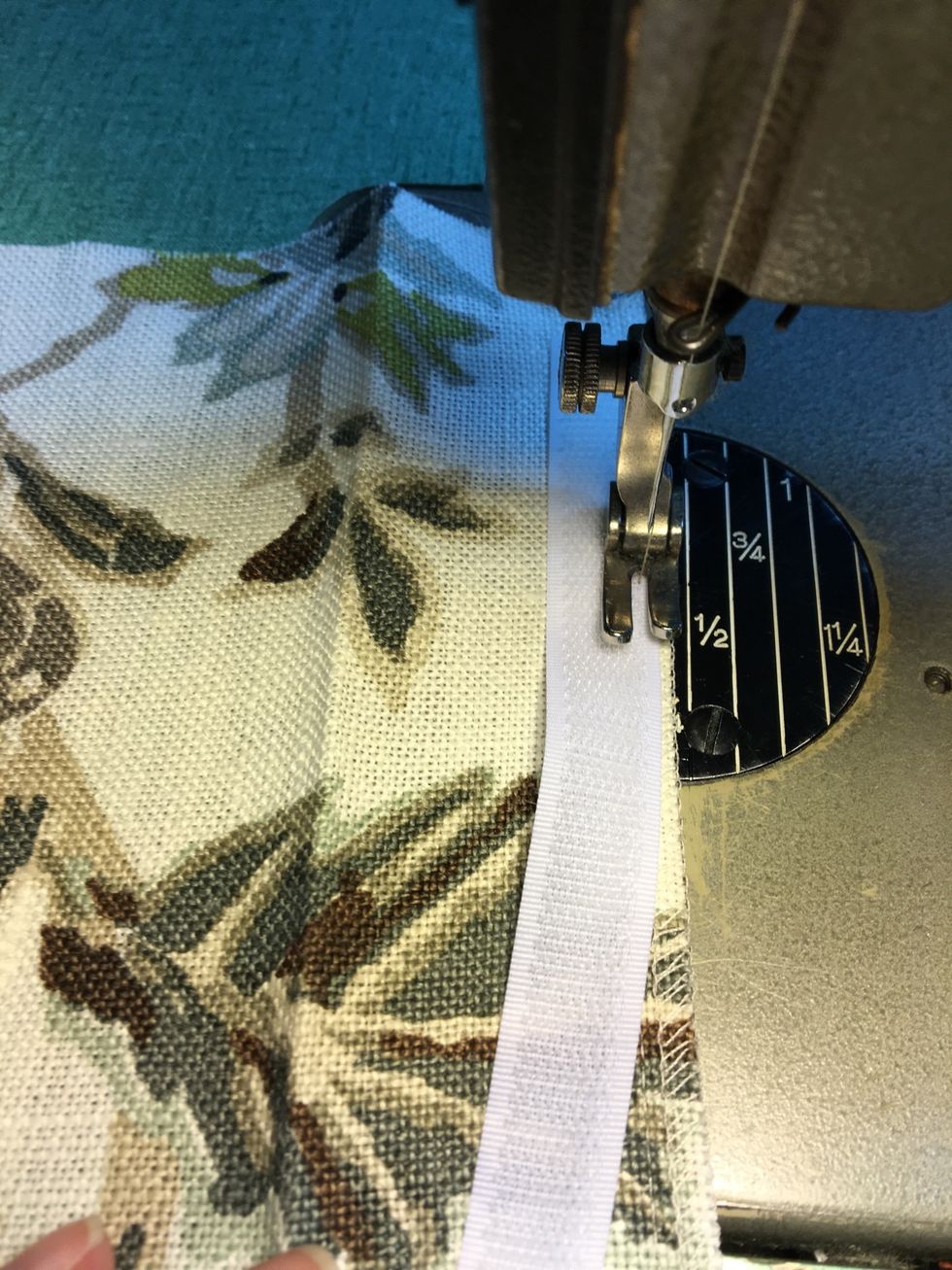 For Hook & Loop Version:  Flip the folded edge of the PILLOW BACK out and stitch LOOP to the right side of the fabric edge along the RIGHT side of LOOP only.