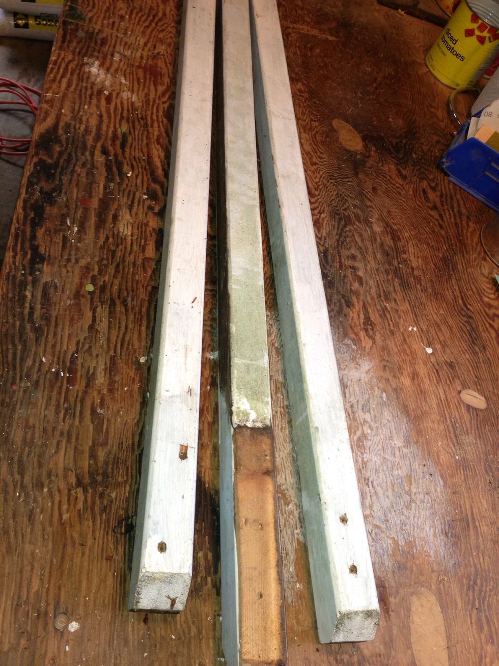 For legs, I used old cedar bars from an old deck. You could also use new wood too.