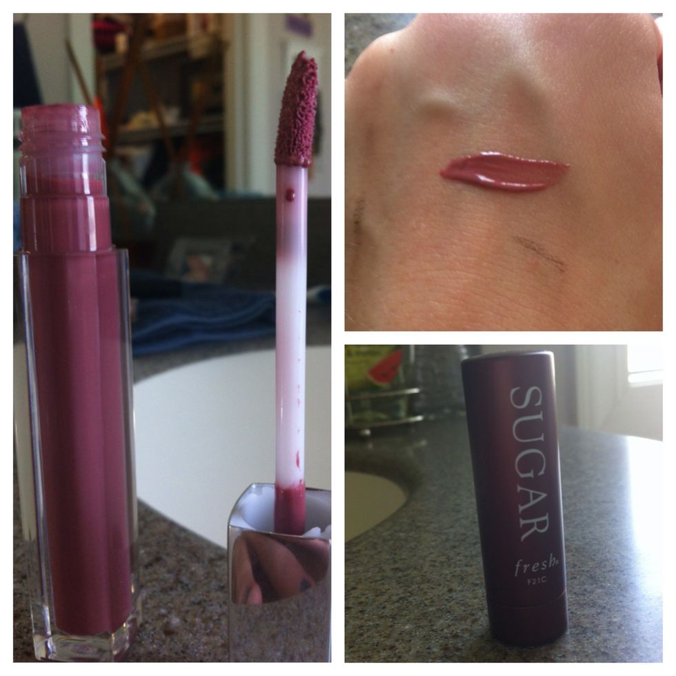 For lips, keep it simple with a semi-glossy mauve color. You can also apply a lip balm.  I'm using the Maybelline High-Shine Lip Color in Mirrored Mauve and the fresh Sugar lip treatment.
