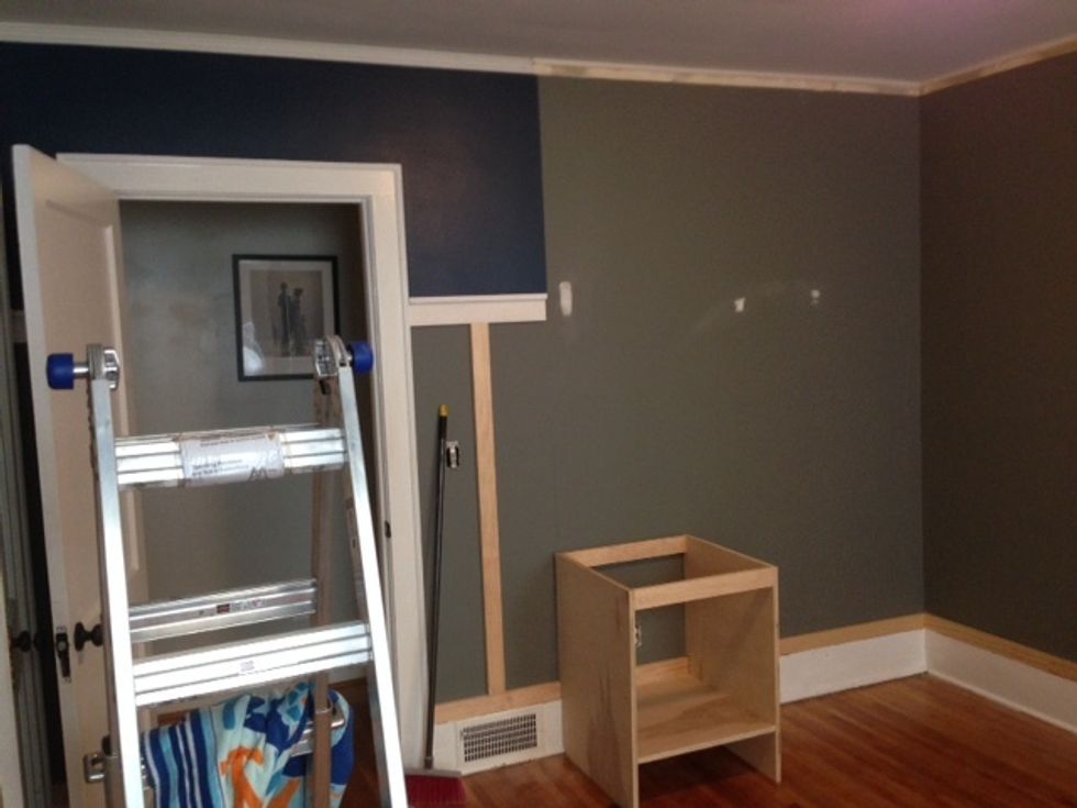 For me, I started with creating wainscoting treatments on the walls, which framed the room, and then built custom lower cabin yes for the desk base