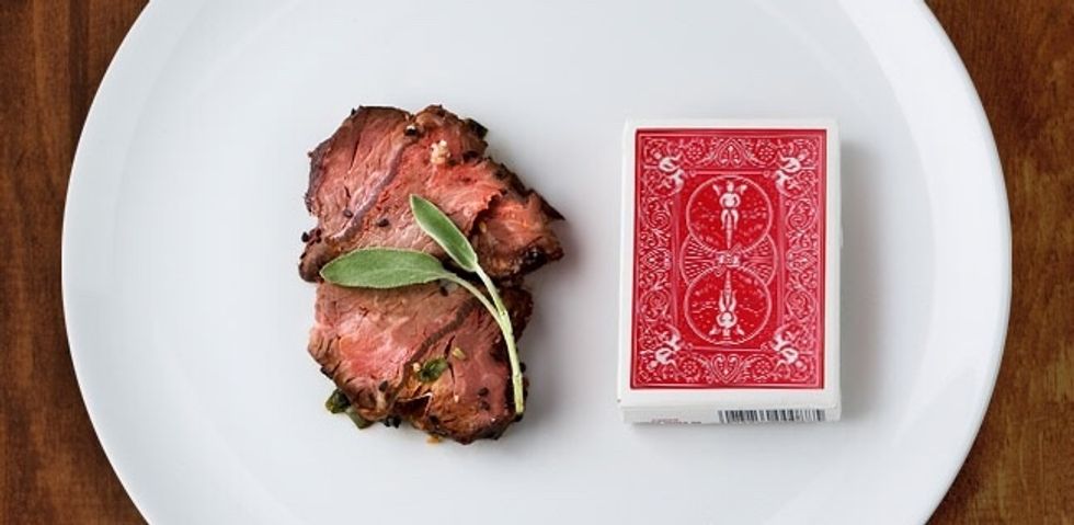 For meat, a steak should be the size and width of a deck of cards.