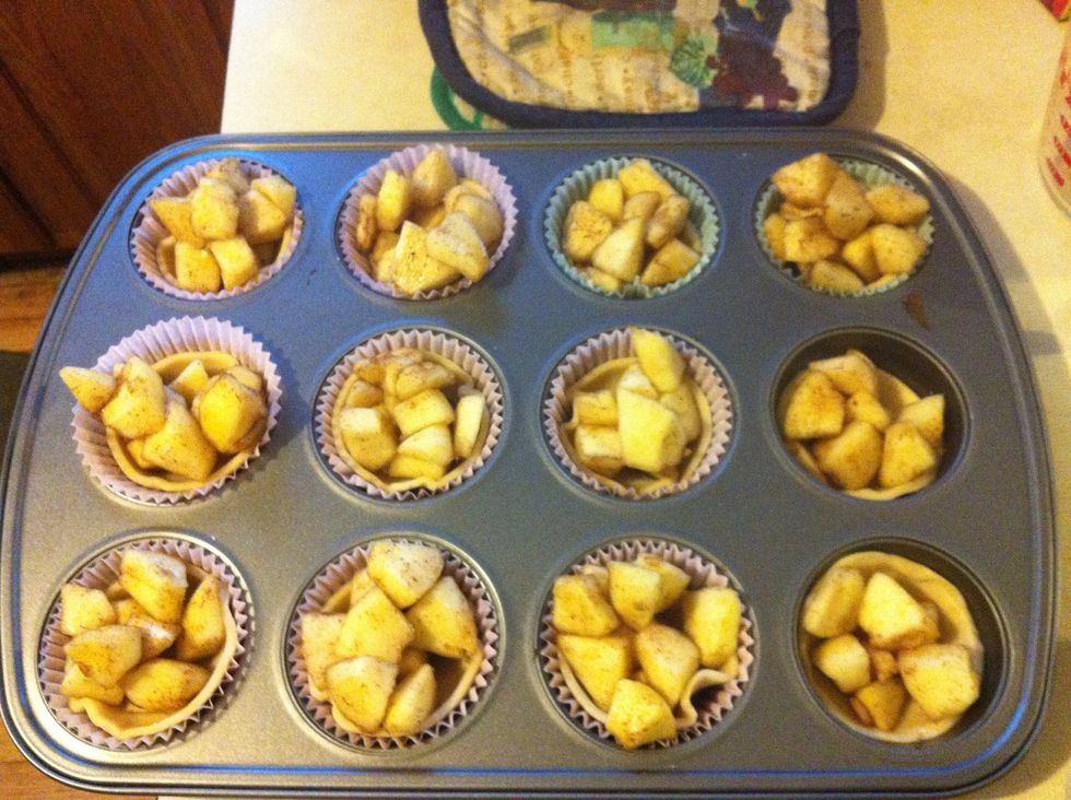 For mini apple pies make the same as for baked apples but using a glass or round cookie cutter cut mini pie crusts. Place pie crusts in muffin pan and fill with apples and bake same as baked apples.