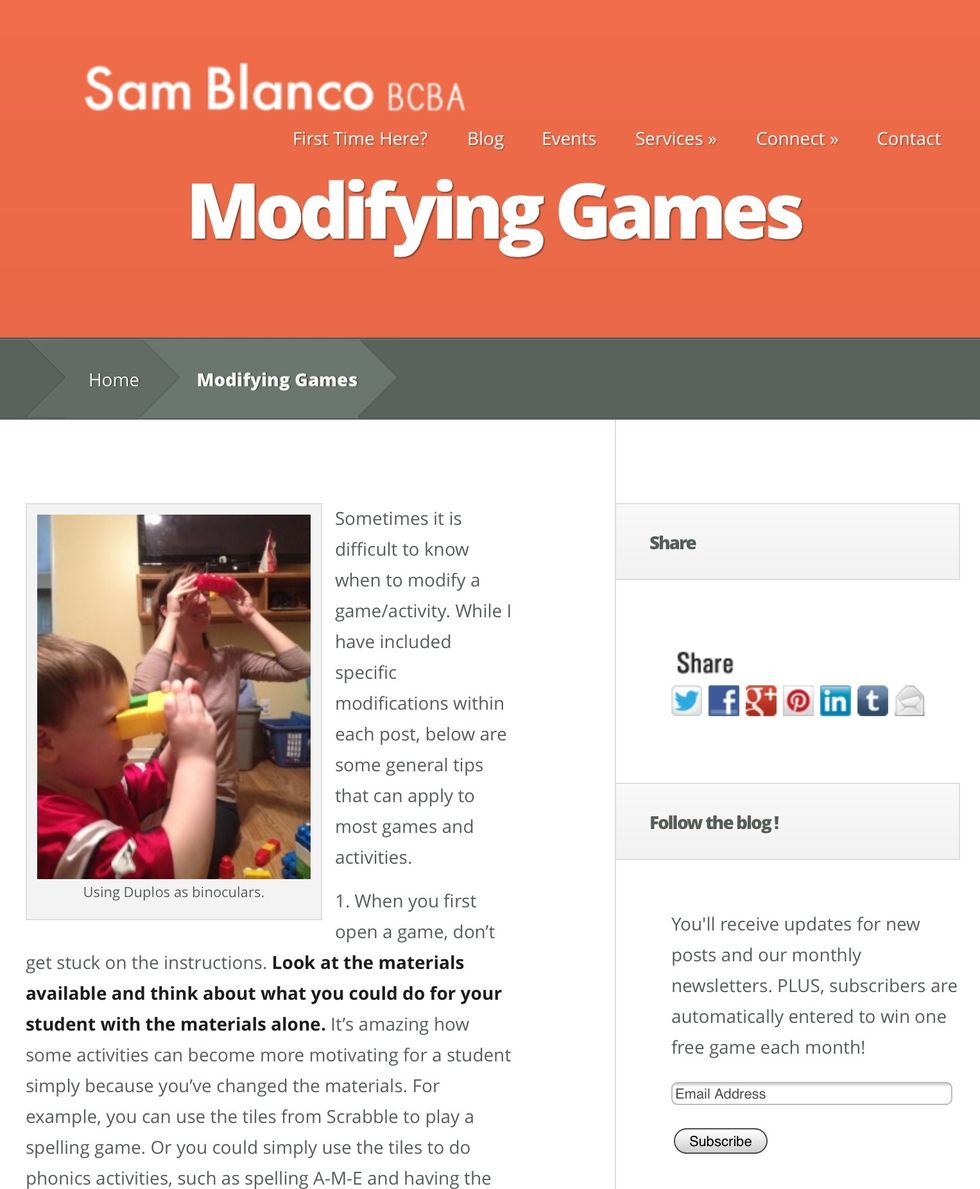 For more information on modifying games for learners with autism and other developmental delays, visit www.samblanco.com.