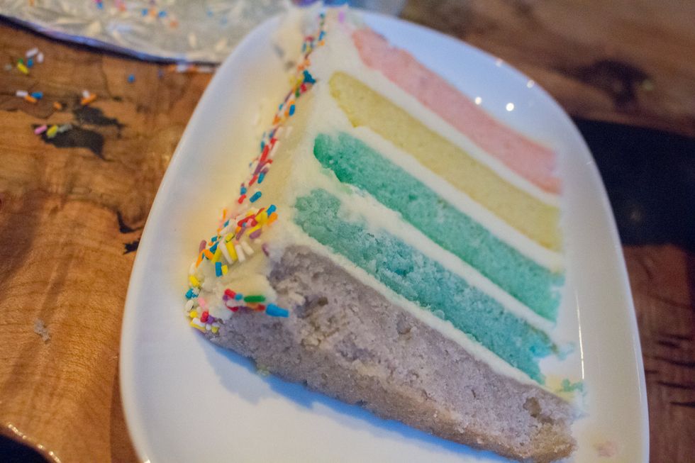 For more pictures: http://annezca.blogspot.ca/2014/12/multi-layer-rainbow-cake.html