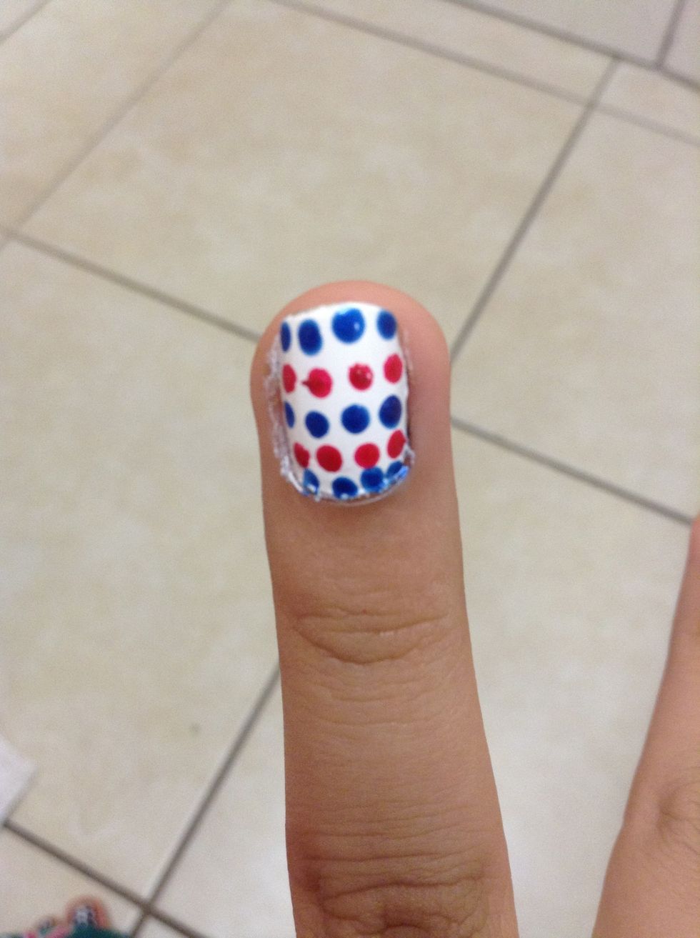 For my ring finger I just made four dots of blue then red until I hit the bottom