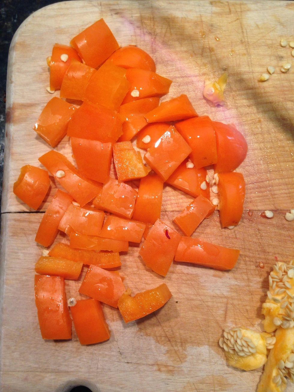 For orange I used orange peppers-diced. Other option: carrots.