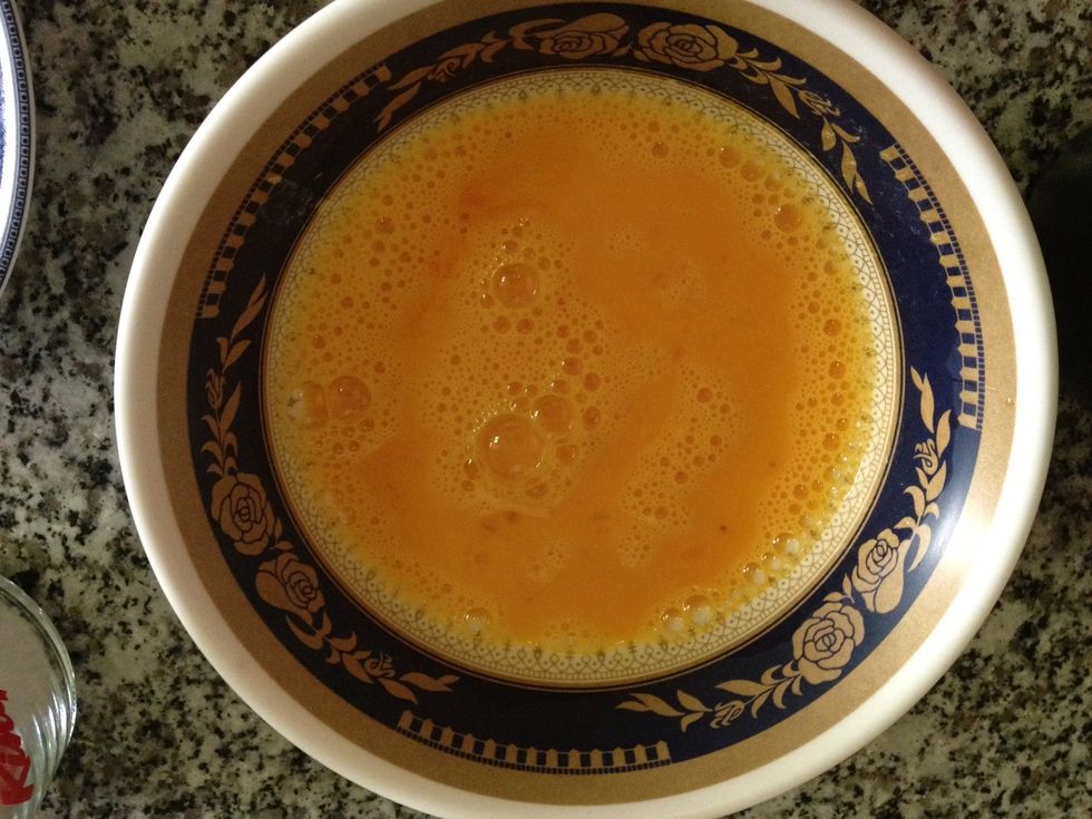 For our ingredients: 2 eggs beaten