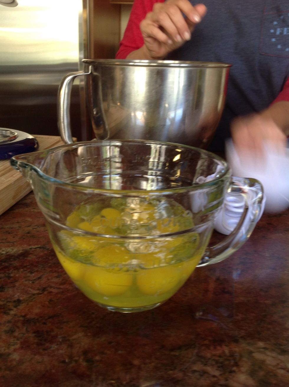 For pasta, add six eggs and water to equal 1 1/2 cups. I like to add a little olive oil too.