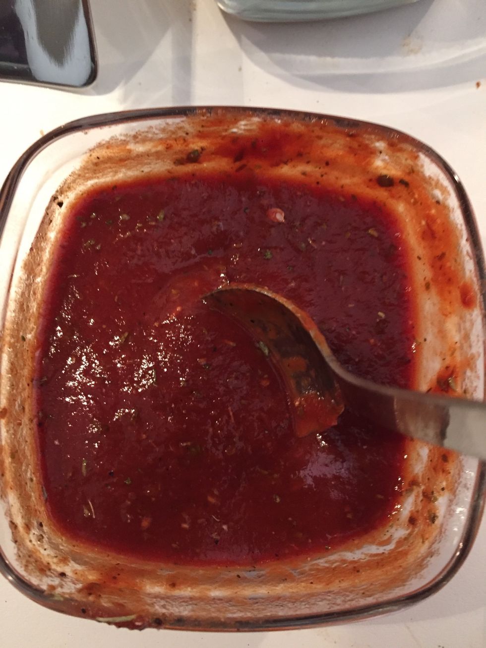 For pizza sauce , i used tomato paste with one pinch sugar , one pinch black pepper, one pinch rosemarry,one pinch salt, one pinch "les herbes de provence" and one pinch garlic powder\ud83d\ude1c