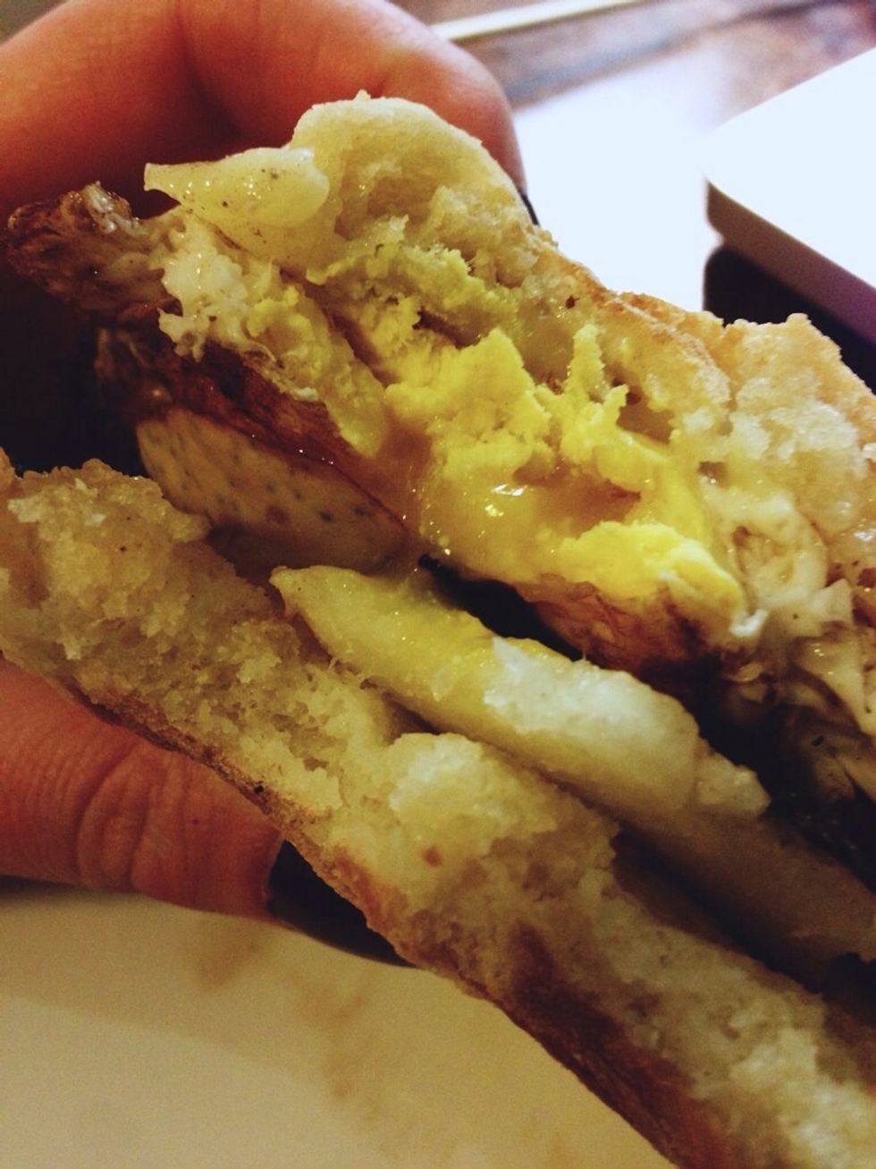 For posterity... Notice the perfectly toasted muffin and the perfectly runny egg. With a breakfast sandwich, timing is everything.