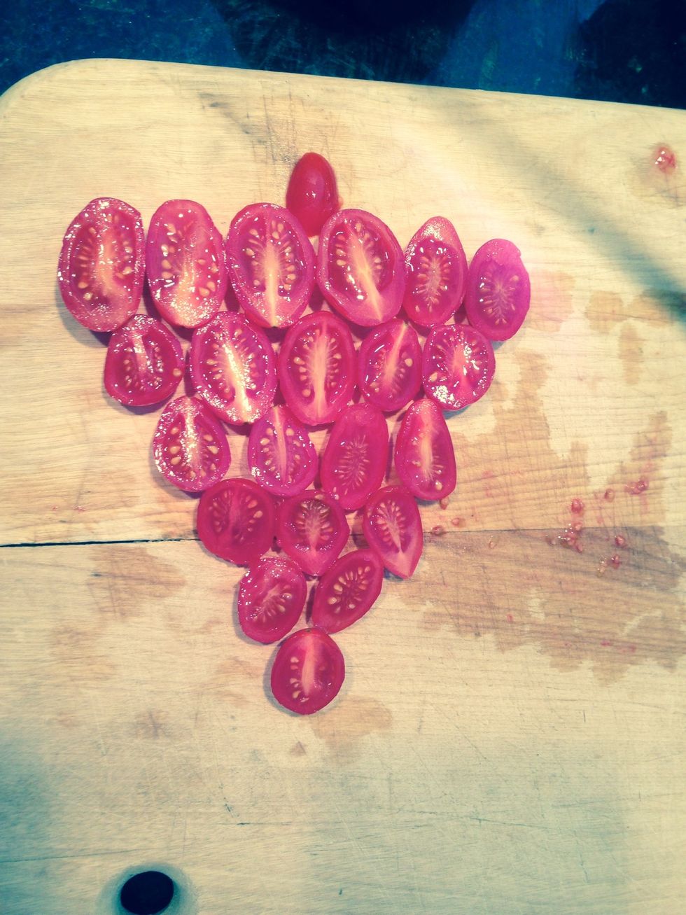 For red I used grape tomatoes! Halve them. Other option: red peppers, pepperoni.