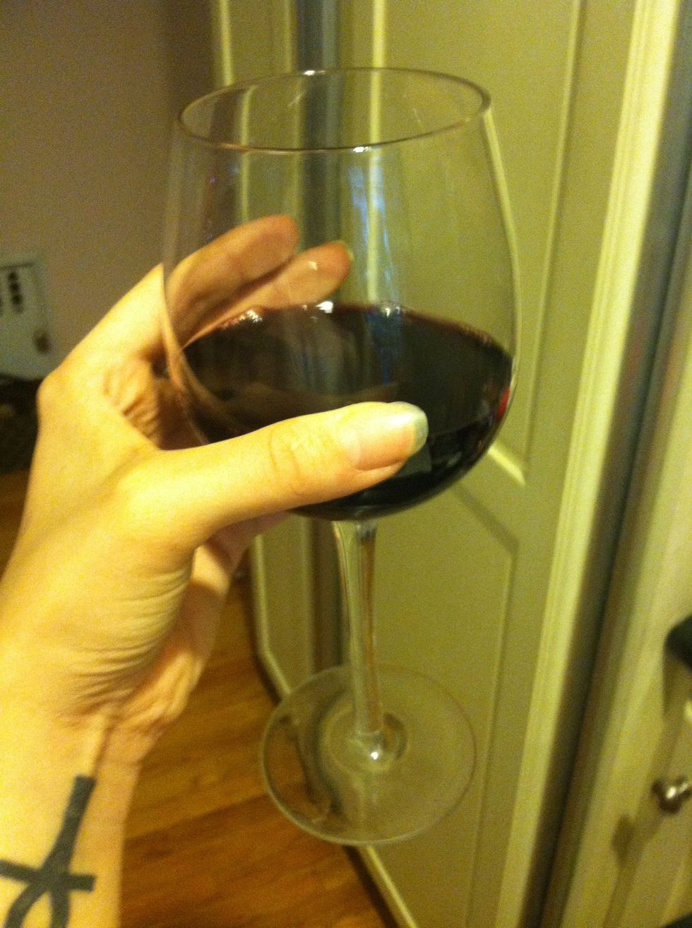 For starters- a glass a day keeps the doctor away.. Now we're ready to begin ( always cook with wine you would want to drink )