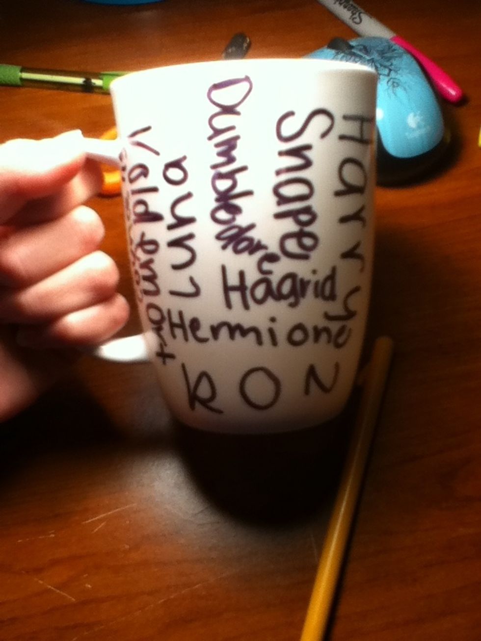 For the back I just put names of different characters (Harry, Ron, Hermione, Snape, Dumbledore, Luna, Hagrid, and Voldemort)