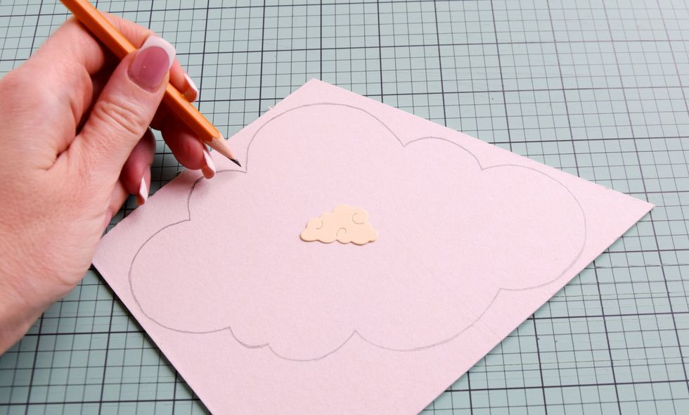 For the card, I prepared a template in the form of a cloud. I use the chipboard. The width of the card can be adjusted by your preferences. My card have a size 6,4" * 4,4"