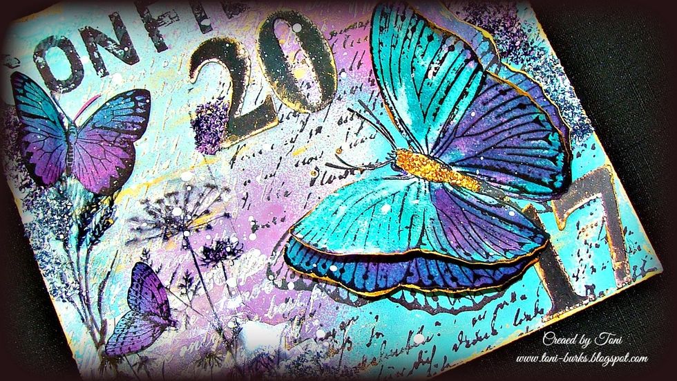 For the center of the large butterfly I painted it with Metal Effects Gold and then sprinkled seed beads in gold also.