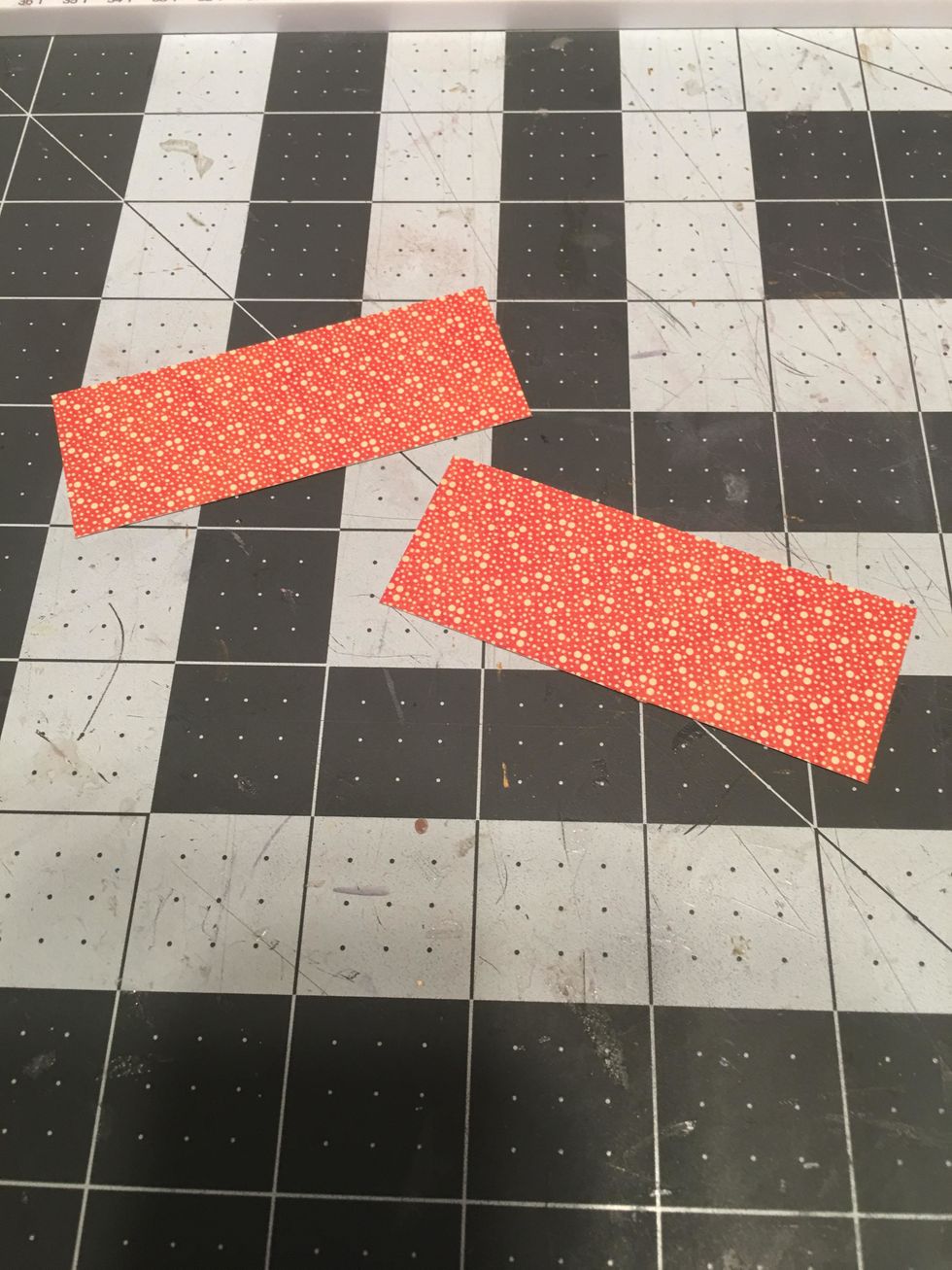 For the closure piece, cut 2 out of "Delightful Debut" 3 1/4" wide x 1 1/4" tall. Set aside for later.