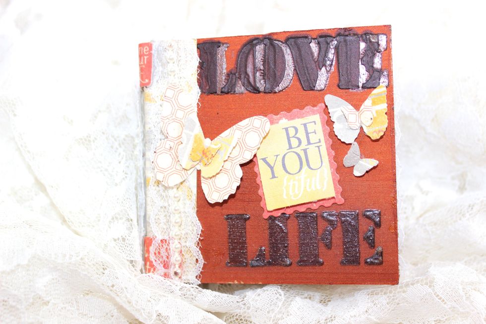 For the cover, I used the stencil, Soliloquy, with Trolley Grey and Truffle.
