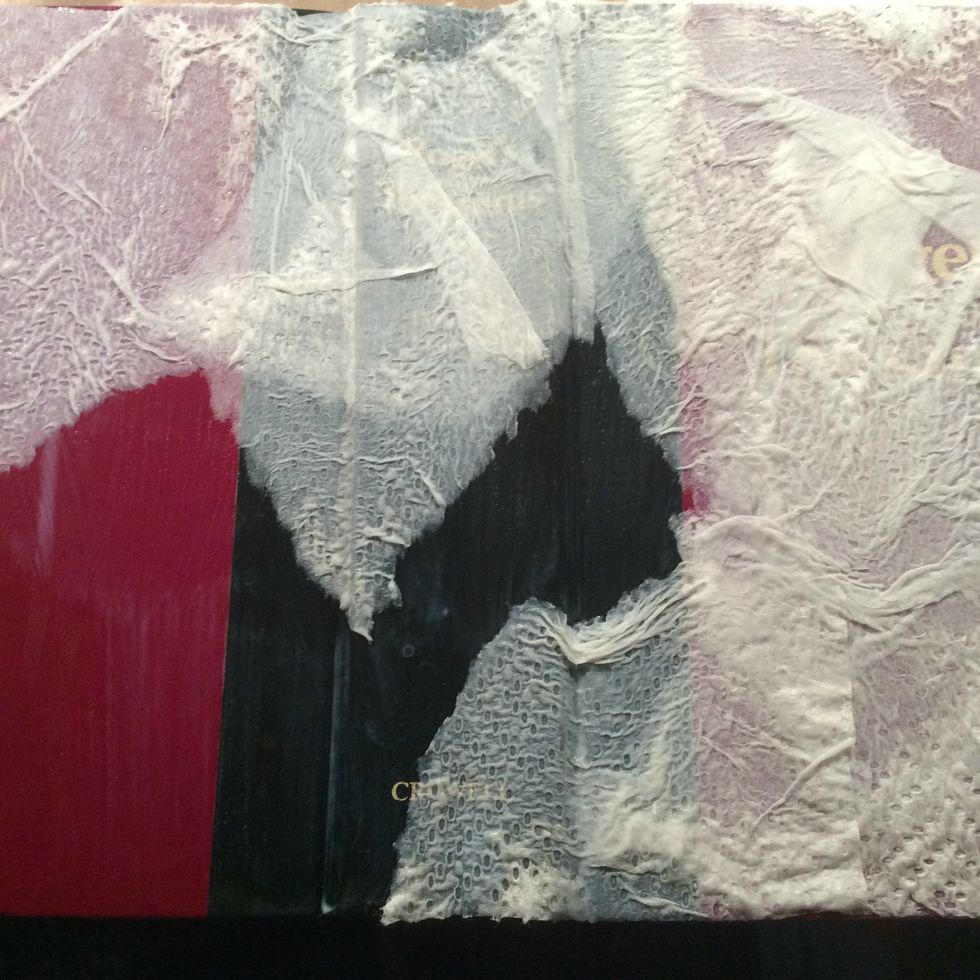 For the cover of the book I ripped paper towels and applied my glue mixture to adhere. Allow to dry.