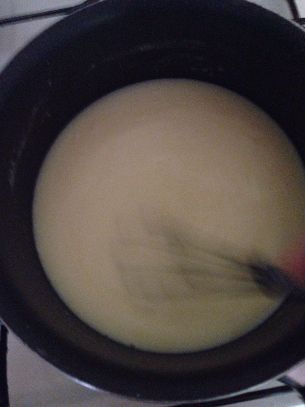 For the cream mix sugar, flour, milk and egg together and put into a very low heat