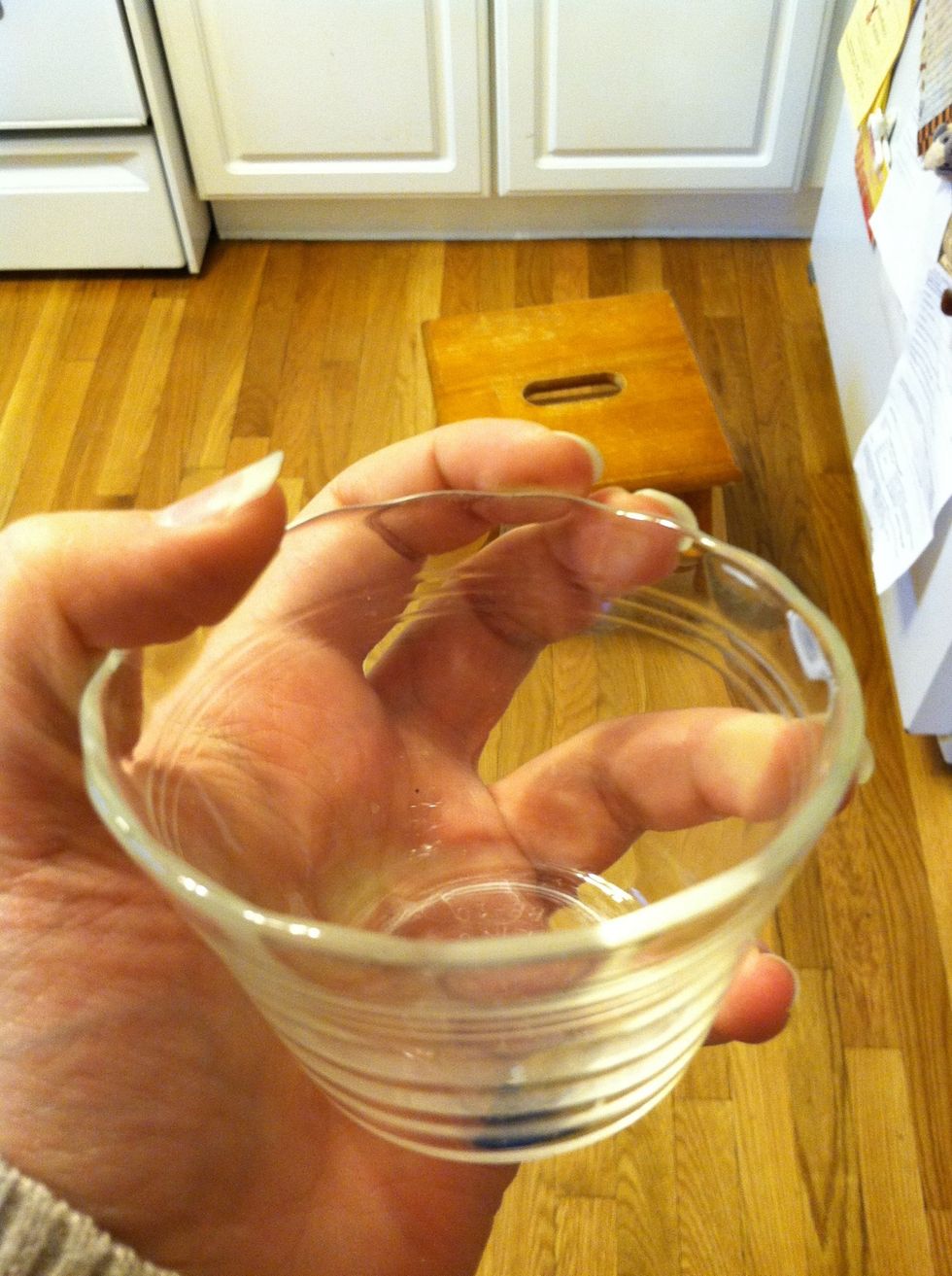 For the demo on how to mix the food, I'll be using this small glass bowl. Usually I use a disposable plastic container like the kind you get from restaurants (not McDonald's) for to-go sauces.